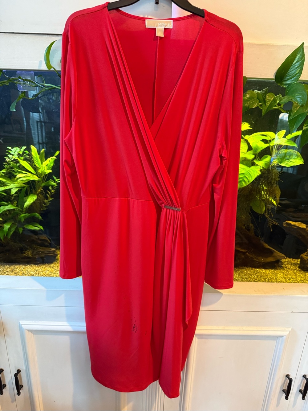 Michael Kors Bright Red Long-Sleeve Wrap-Style Dress